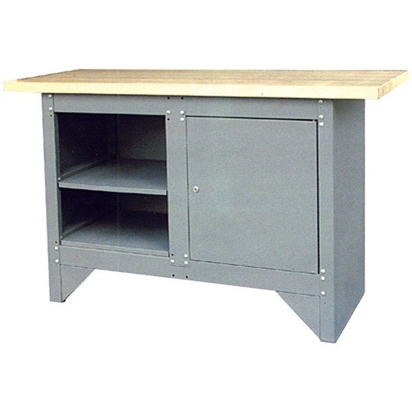 Kovový pracovní stůl s 2 odkládacími prostory a uzamykatelnou skříňkou šedý Genborx