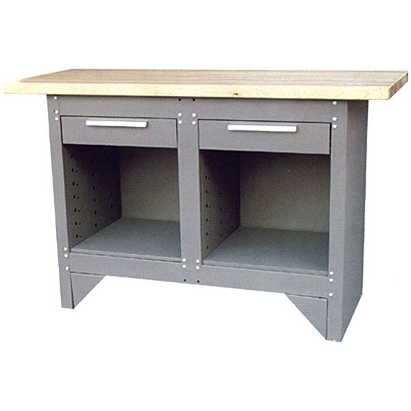 Kovový pracovní stůl s 2 zásuvkami a 2 spodními odkládacími prostory šedý Genborx