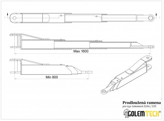 Třídílná prodloužená ramena ke dvousloupovému zvedáku Golemtech - 2ks Golemtech
